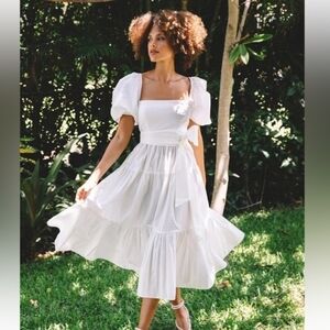 NWOT CARA CARA Sydney White Puff Sleeve Cotton Midi Dress Sz 0